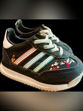 adidas Kids Black Sneakers with Multicolor Stripe Accents